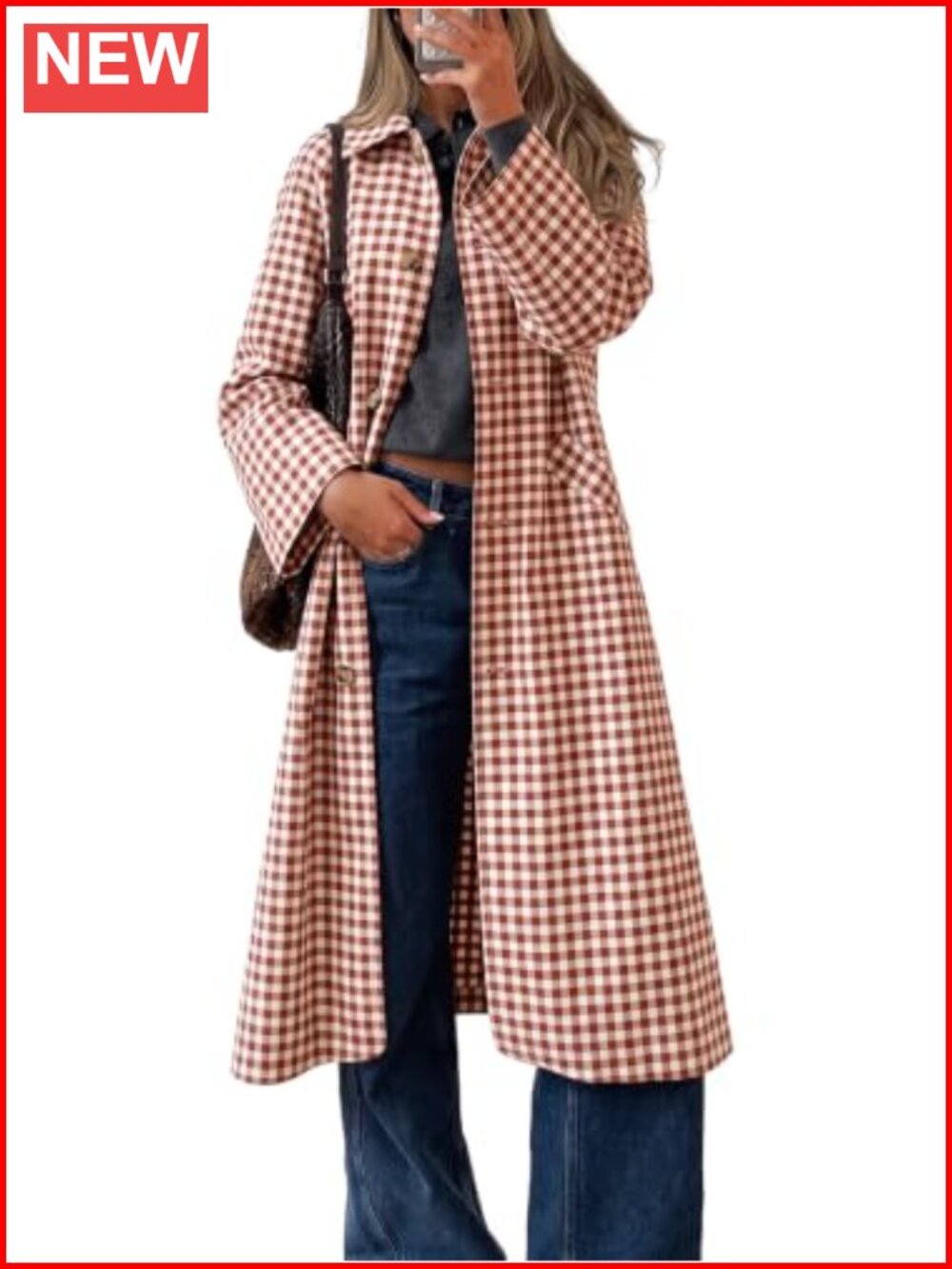 Plaid Trench Coat Long Sleeve Single Breasted Lapel Fall Winter